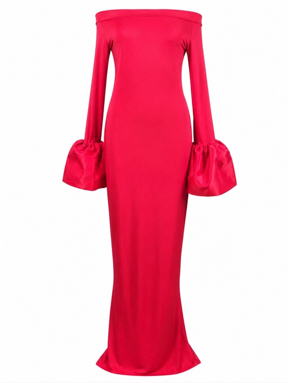 COMMENSE Off-Shoulder Puff Sleeve Red Maxi Dress Formal Evening Gown Sz. Large